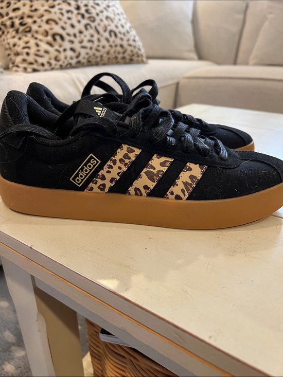 adidas Shoes - adidas Black Sneakers with Leopard-Print Stripes and Gum Sole